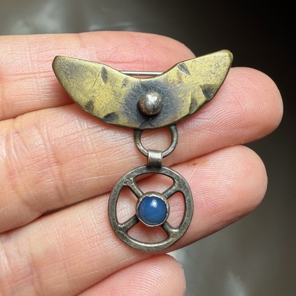 Artisan Mixed Metal Brooch with Blue Stone - Picture 4 of 9